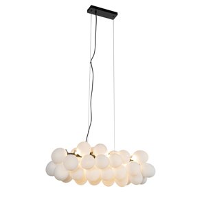 Hanglamp zwart met opaal glas 8-lichts langwerpig - Uvas