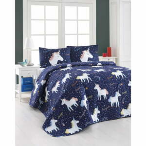 Magic Unicorn Dark Blue steppelt ágytakaró és 2 db párnahuzat, 200 x 220 cm - Eponj Home