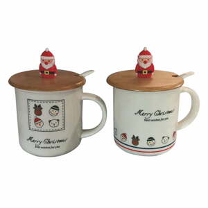 Xmas 2 db-os porcelán karácsonyi bögre szett kanállal és bambusz fedéllel, 420 ml - Villa d'Este