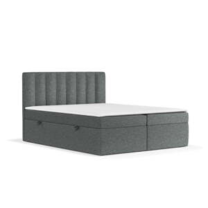 Sötétszürke ágyneműtartós boxspring ágy 180x200 cm Novento – Maison de Rêve