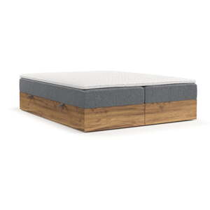 Szürke-natúr színű ágyneműtartós boxspring ágy 200x200 cm Faro – Maison de Rêve